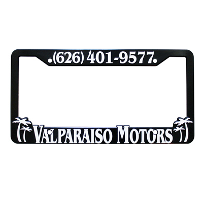 Custom raised-letter dealership license plate frame