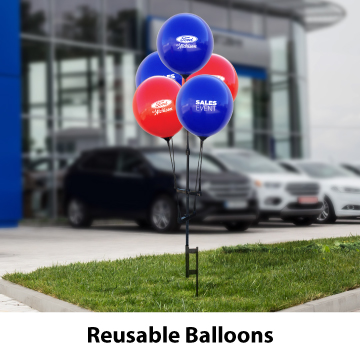 Reusable promotional balloons displayed outside an automotive dealership